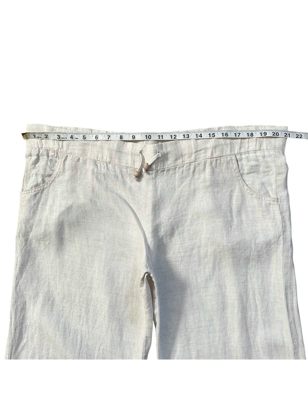 ecoSkin 100% Linen High Rise Wide Leg Pants Natural Beige Size Large - Picture 4 of 9